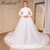 HEULORIA Luxury Princess Wedding Dress long sleeve bridal dress Plus size Lace Bride Robe De Mariee Muslim Wedding dress BA-795